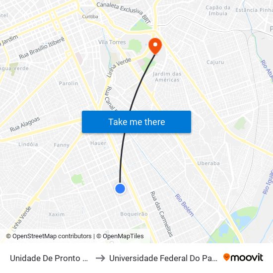 Unidade De Pronto Atendimento - Boqueirão to Universidade Federal Do Paraná Campus Centro Politécnico map