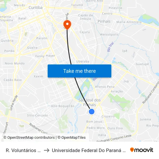 R. Voluntários da Pátria, 212 to Universidade Federal Do Paraná Campus Centro Politécnico map