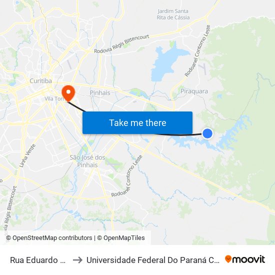 Rua Eduardo Da Rocha, 66 to Universidade Federal Do Paraná Campus Centro Politécnico map