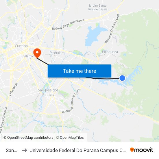 Sanepar to Universidade Federal Do Paraná Campus Centro Politécnico map