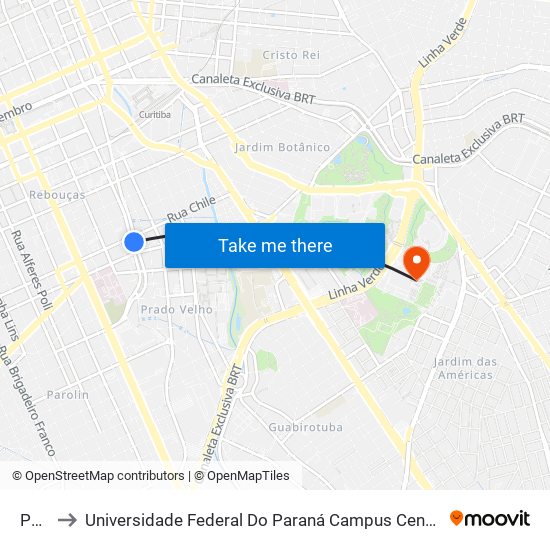 Paiol to Universidade Federal Do Paraná Campus Centro Politécnico map