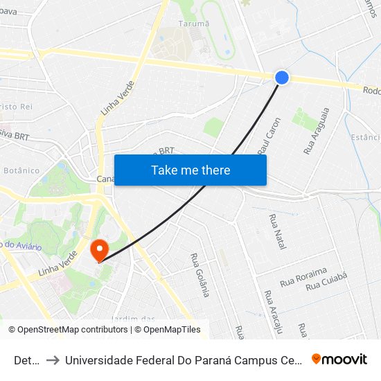 Detran to Universidade Federal Do Paraná Campus Centro Politécnico map