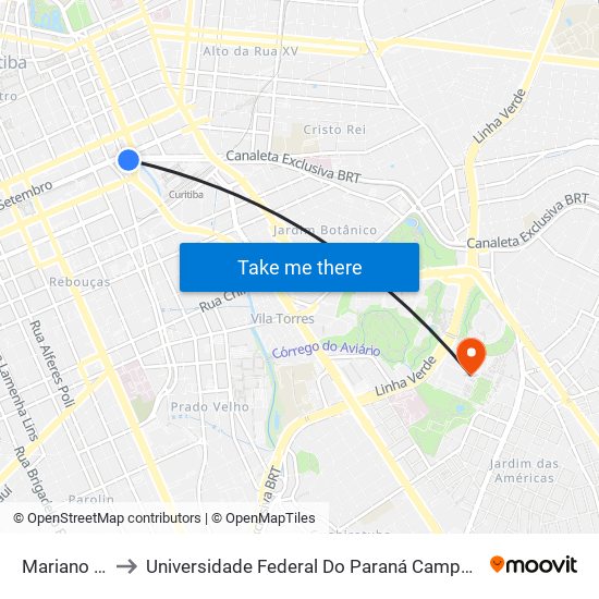 Mariano Torres to Universidade Federal Do Paraná Campus Centro Politécnico map