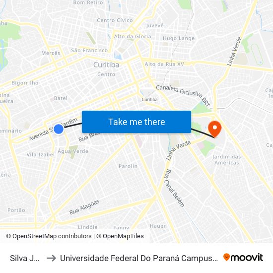 Silva Jardim to Universidade Federal Do Paraná Campus Centro Politécnico map