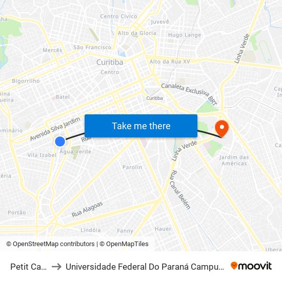 Petit Carneiro to Universidade Federal Do Paraná Campus Centro Politécnico map