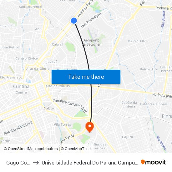 Gago Coutinho to Universidade Federal Do Paraná Campus Centro Politécnico map