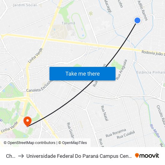 China to Universidade Federal Do Paraná Campus Centro Politécnico map