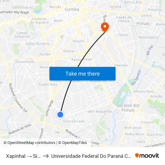 Xapinhal → Sítio Cercado to Universidade Federal Do Paraná Campus Centro Politécnico map