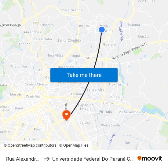 Rua Alexandro Guebur, 38 to Universidade Federal Do Paraná Campus Centro Politécnico map