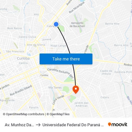 Av. Munhoz Da Rocha, 1143 to Universidade Federal Do Paraná Campus Centro Politécnico map