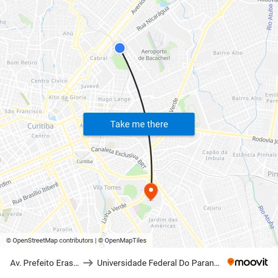 Av. Prefeito Erasto Gaertner, 202 to Universidade Federal Do Paraná Campus Centro Politécnico map