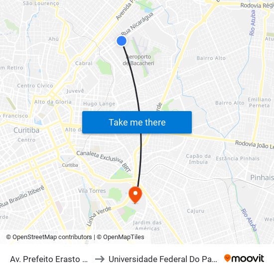 Av. Prefeito Erasto Gaertner 931 - Indacta II to Universidade Federal Do Paraná Campus Centro Politécnico map