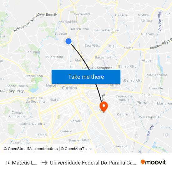 R. Mateus Leme, 5839 to Universidade Federal Do Paraná Campus Centro Politécnico map