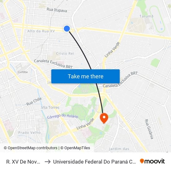 R. XV De Novembro 3101 to Universidade Federal Do Paraná Campus Centro Politécnico map
