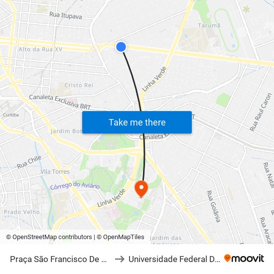 Praça São Francisco De Assis (Av. Victor Ferreira Do Amaral, 250) to Universidade Federal Do Paraná Campus Centro Politécnico map
