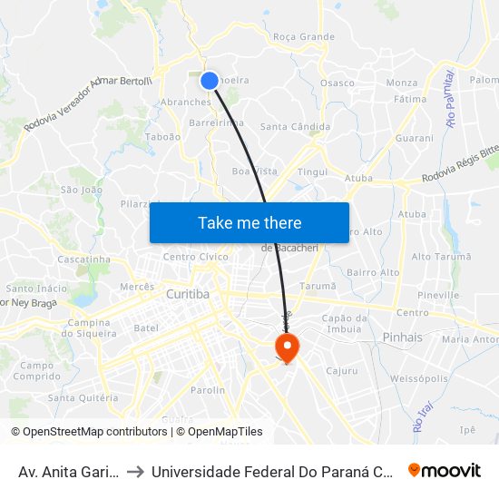 Av. Anita Garibaldi, 6791 to Universidade Federal Do Paraná Campus Centro Politécnico map