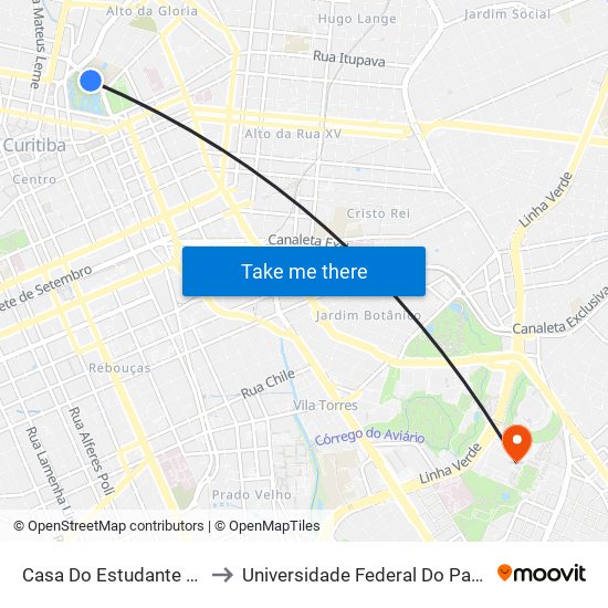 Casa Do Estudante Universitário De Curitiba to Universidade Federal Do Paraná Campus Centro Politécnico map