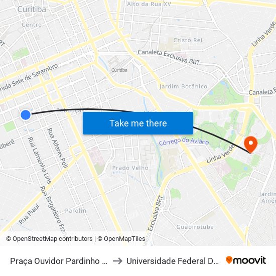 Praça Ouvidor Pardinho (Av. Presidente Getúlio Vargas, 1309) to Universidade Federal Do Paraná Campus Centro Politécnico map