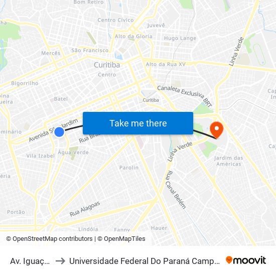 Av. Iguaçu, 2700 to Universidade Federal Do Paraná Campus Centro Politécnico map