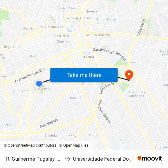 R. Guilherme Pugsley, 750 - Largo Doutor Acir Mullinari to Universidade Federal Do Paraná Campus Centro Politécnico map