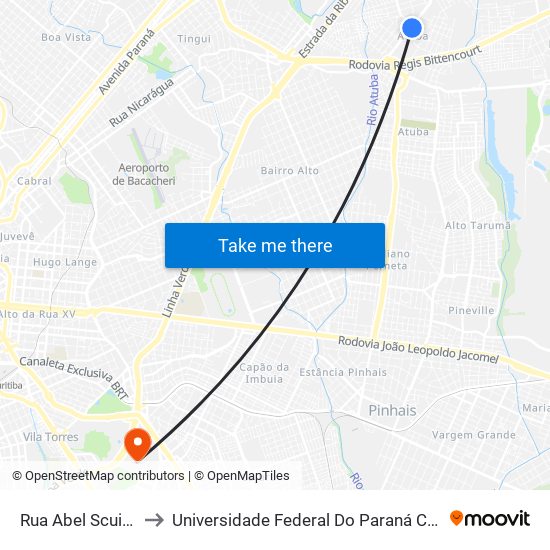 Rua Abel Scuissiato, 2515 to Universidade Federal Do Paraná Campus Centro Politécnico map