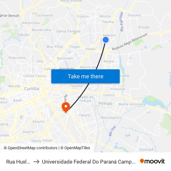 Rua Huxley, 536 to Universidade Federal Do Paraná Campus Centro Politécnico map