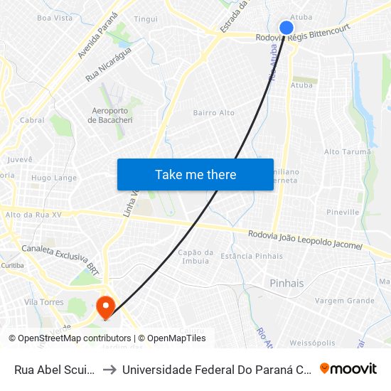 Rua Abel Scuissiato, 3069 to Universidade Federal Do Paraná Campus Centro Politécnico map