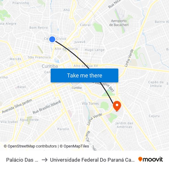 Palácio Das Araucárias to Universidade Federal Do Paraná Campus Centro Politécnico map