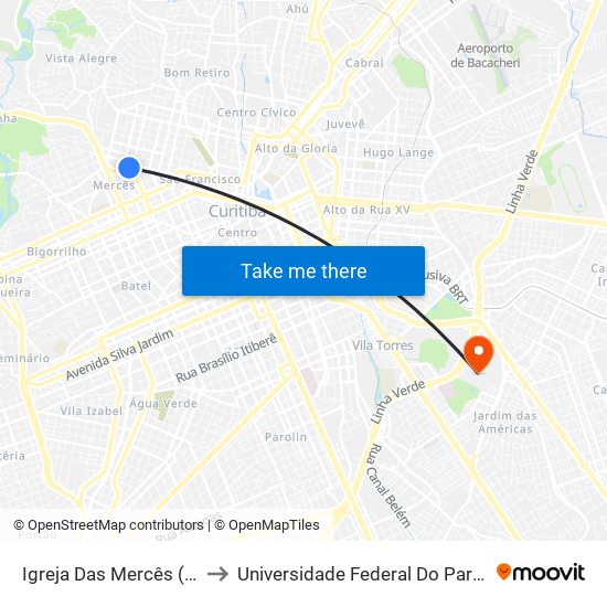 Igreja Das Mercês (Av. Manoel Ribas, 900) to Universidade Federal Do Paraná Campus Centro Politécnico map