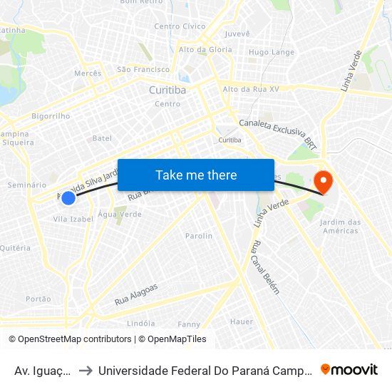 Av. Iguaçu, 3500 to Universidade Federal Do Paraná Campus Centro Politécnico map