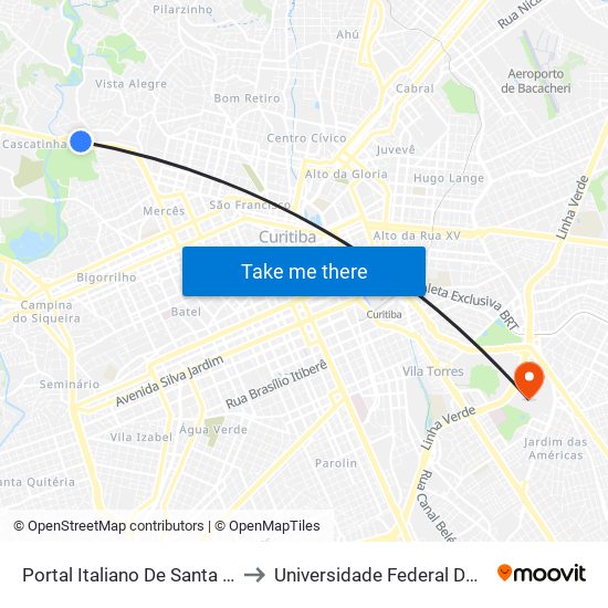 Portal Italiano De Santa Felicidade (Av. Manoel Ribas, 3001) to Universidade Federal Do Paraná Campus Centro Politécnico map