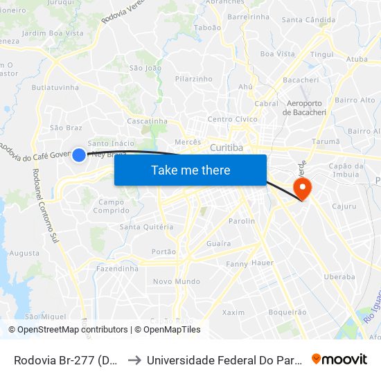 Rodovia Br-277 (Do Café) - Passarela Brf to Universidade Federal Do Paraná Campus Centro Politécnico map