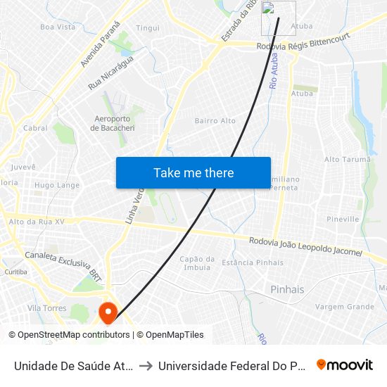 Unidade De Saúde Atuba (R. Roger Bacon, 740) to Universidade Federal Do Paraná Campus Centro Politécnico map