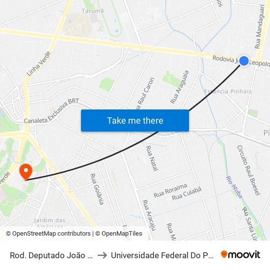 Rod. Deputado João Leopoldo Jacomel, 12813 to Universidade Federal Do Paraná Campus Centro Politécnico map