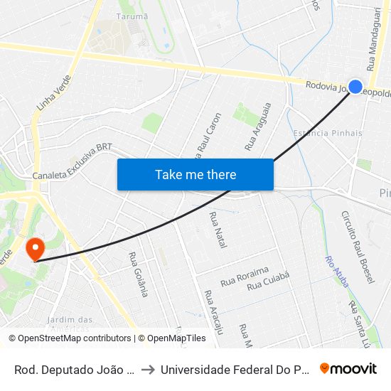 Rod. Deputado João Leopoldo Jacomel, 12753 to Universidade Federal Do Paraná Campus Centro Politécnico map