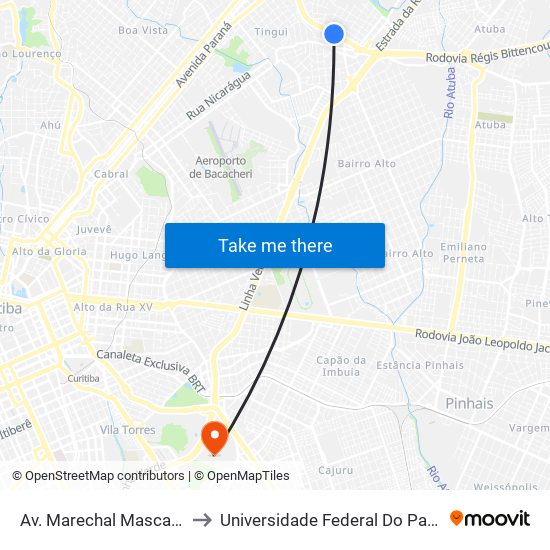 Av. Marechal Mascarenhas De Moraes, 1820 to Universidade Federal Do Paraná Campus Centro Politécnico map