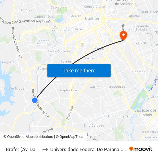 Brafer (Av. Das Araucárias) to Universidade Federal Do Paraná Campus Centro Politécnico map