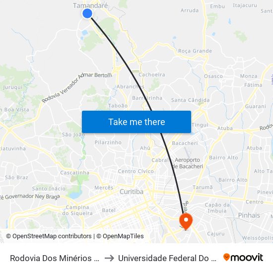 Rodovia Dos Minérios (Pr 092) - Portal De Tamandaré to Universidade Federal Do Paraná Campus Centro Politécnico map