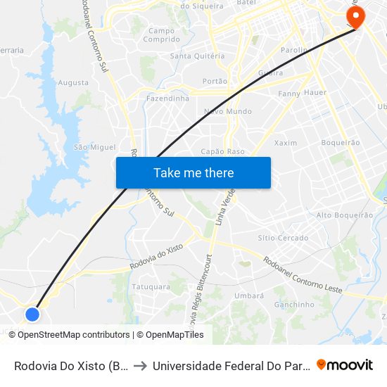 Rodovia Do Xisto (Br 476) - Embarque Triar to Universidade Federal Do Paraná Campus Centro Politécnico map