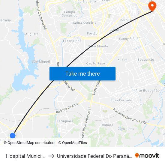 Hospital Municipal De Araucária to Universidade Federal Do Paraná Campus Centro Politécnico map