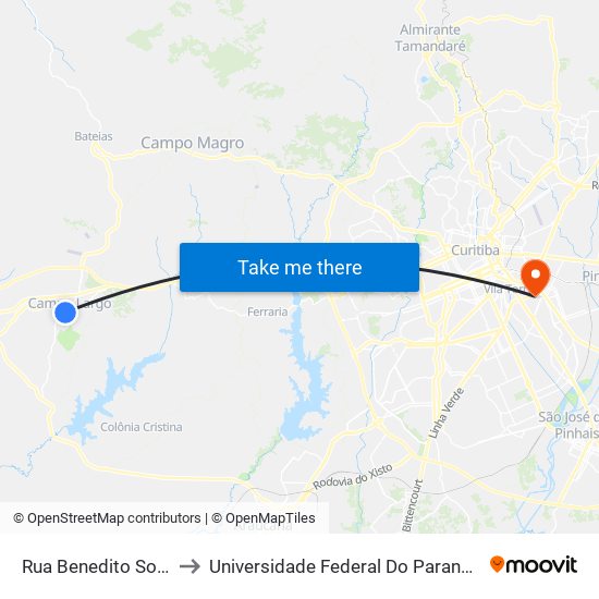 Rua Benedito Soares Pinto, 2119 to Universidade Federal Do Paraná Campus Centro Politécnico map