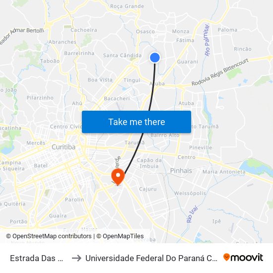 Estrada Das Olarias, 1631 to Universidade Federal Do Paraná Campus Centro Politécnico map