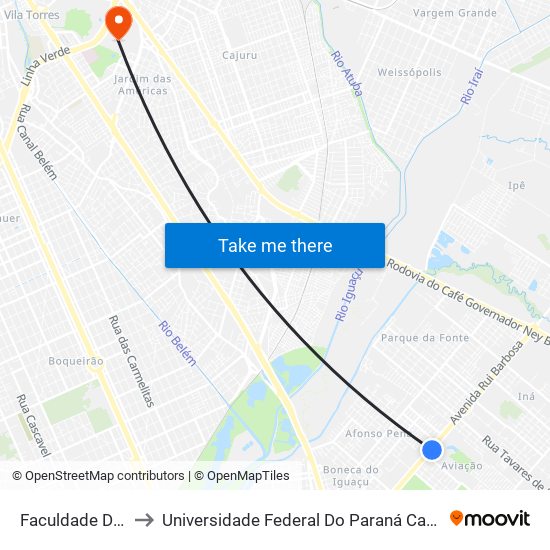 Faculdade Da Indústria to Universidade Federal Do Paraná Campus Centro Politécnico map