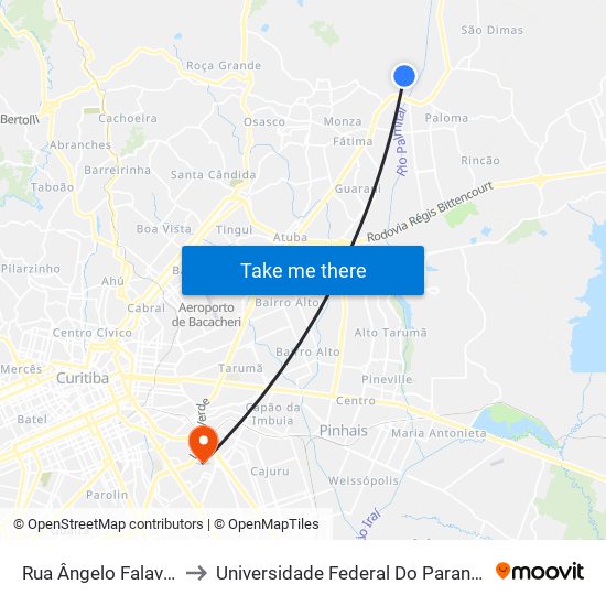 Rua Ângelo Falavinha Dalprá, 706b to Universidade Federal Do Paraná Campus Centro Politécnico map