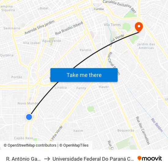 R. Antônio Gasparin, 5400 to Universidade Federal Do Paraná Campus Centro Politécnico map