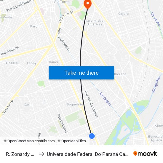 R. Zonardy Ribas, 750 to Universidade Federal Do Paraná Campus Centro Politécnico map