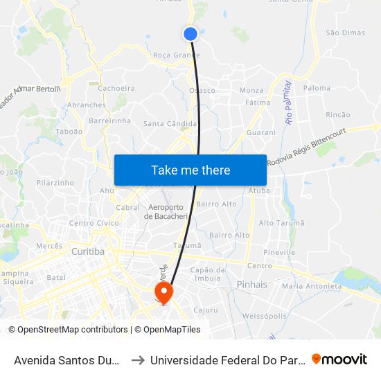 Avenida Santos Dumont, 46 - Posto Coyote to Universidade Federal Do Paraná Campus Centro Politécnico map