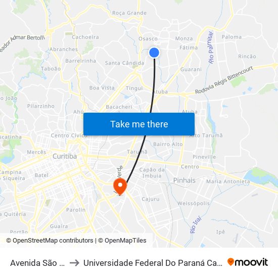 Avenida São Gabriel, 68 to Universidade Federal Do Paraná Campus Centro Politécnico map