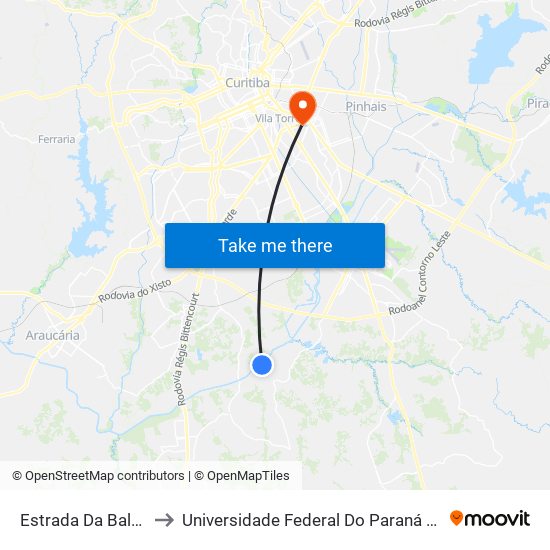Estrada Da Balsa (Cachoeira) to Universidade Federal Do Paraná Campus Centro Politécnico map