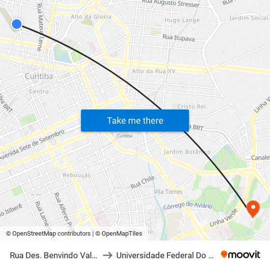 Rua Des. Benvindo Valente, 104 - Cemitério Municipal to Universidade Federal Do Paraná Campus Centro Politécnico map